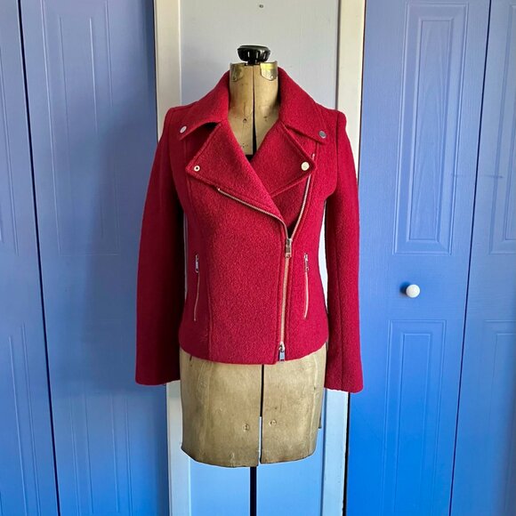Tommy Hilfiger Red Wool Blend Moto Style Jacket - Size 4 - Picture 13 of 13